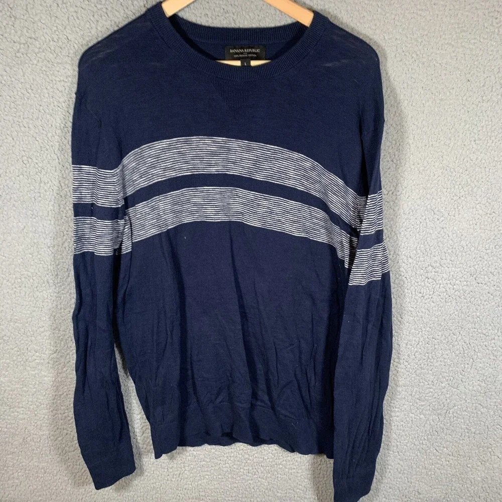S Banana Republic Mens‎ Sweater Large Navy Long Sleeve Organic Cotton Casual